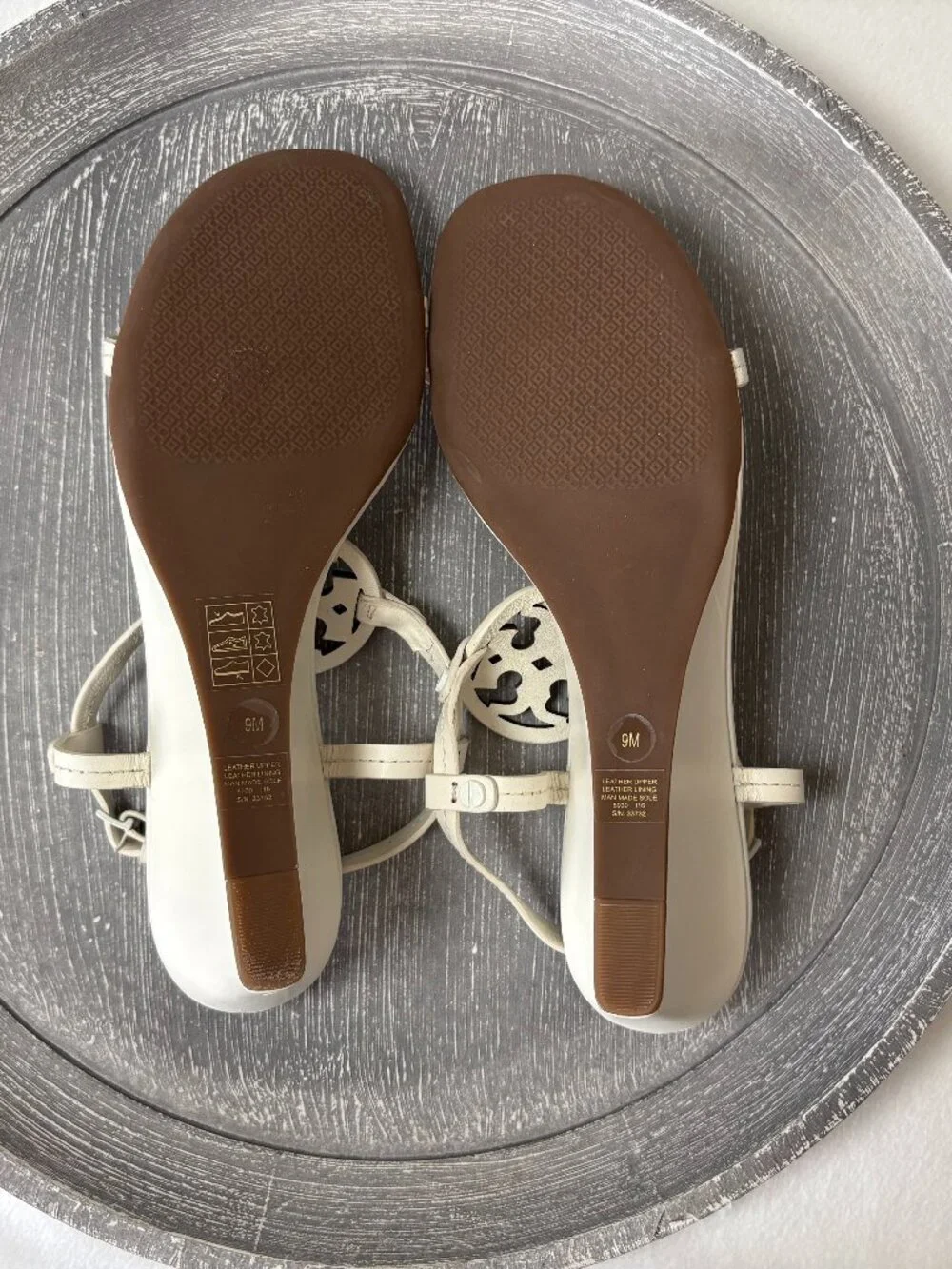 NWOT - Tory Burch Miller T-Strap Reva Wedge Sandals - Bleach - Size 9